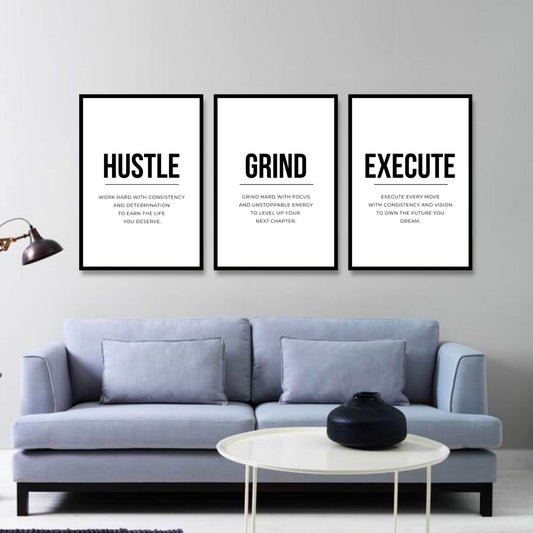 Grind, Hustle & Execute Trio Wall Art