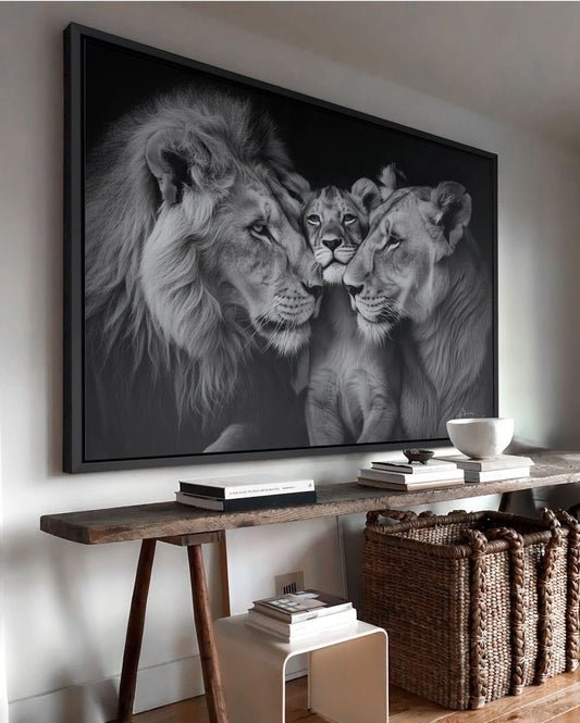 Black and White Lion Family Abstract Painting
